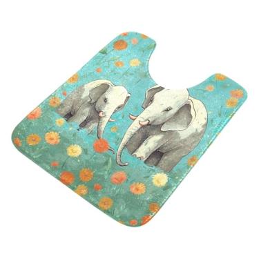 Imagem de Burbuja Tapete de banheiro de elefantes, tapete de banho absorvente de pelúcia macio, base antiderrapante para piso de banheiro, oval em forma de U