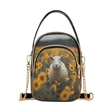 Imagem de CEBUGI Bolsa tiracolo feminina clutch para telefone ovelha girassol elegante bolsa de ombro com alça de corrente removível