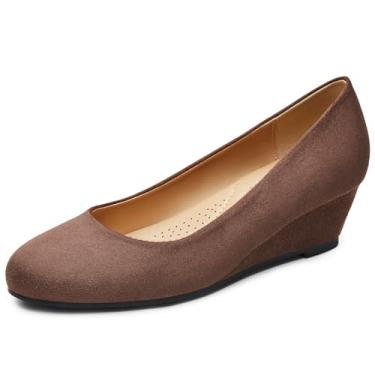 Imagem de Trary Sapatos femininos de salto alto feminino bico redondo salto médio confortável bico fechado sapatos elegantes sapatos femininos sapatos de cunha para casamento, trabalho, escritório, festa, 4 cm