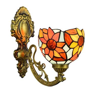 Imagem de Arandela de parede floral estilo Tiffany vintage com vitrais, iluminação direcionada para cima e para baixo, ideal para quarto, sala de estar, corredor e varanda, soquete E27, modelo Girasso