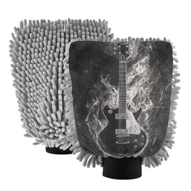 Imagem de STAYTOP Luva de microfibra para lavagem de carro de guitarra preta e branca, 2 peças sem arranhões, sem fiapos, luva de microfibra de chenille premium escova de lavagem de carro - M