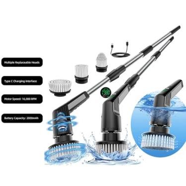 Imagem de TARSHYRY Purificador Giratório Elétrico 9 Em 1 Com 8 Cabeças de Escova, Escova de Limpeza Power Scrubber 360 Com Alça de Extensão Removível Ajustável para Cozinha de Piso de (JY6016 Preto (9 Cabeças))