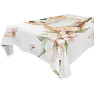 Imagem de Burbuja Toalha de mesa borboleta gatinho, toalha de mesa quadrada anti-rugas grossa para decoração de jantar, cozinha, festa, 152 x 152 cm