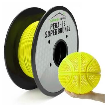 Imagem de Filamento PEBA Filamento Flexível de Alta Rebote Super TPU Resistência à Base de Nylon 1,75 mm 78% Retorno de Energia Bouncy Airless Basquete Leve Impressora 3D Filamento SpoolHaus Superbounce