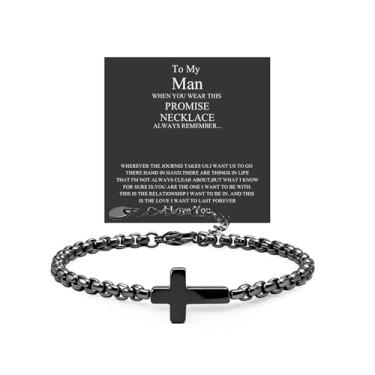 Imagem de 72ore Pulseira de cruz para homens, pulseira de fé, corrente para homens, joias de Jesus, corrente de Deus, presentes de Jesus preto, Large, Aço inoxidável, Sem Pedra Preciosa