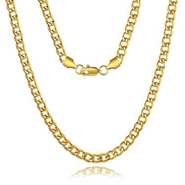 Imagem de FOSIR Corrente de elos cubanos de aço inoxidável para homens, corrente banhada a ouro 18 k para homens, colares masculinos de 5 mm/7 mm/9 mm, 45,7 a 76 cm, 20 Inches, Aço inoxidável, Sem Pedra