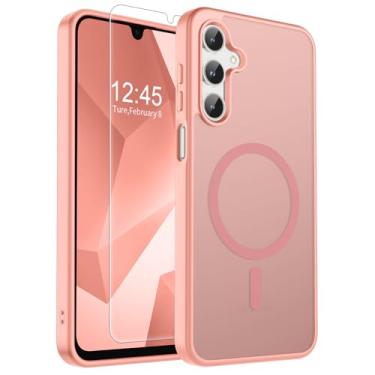 Imagem de SUPFINE Capa magnética para Samsung Galaxy A16 5G com película protetora de tela, (compatível com MagSafe) (proteção contra quedas de grau militar), fina, translúcida, à prova de choque, rosa
