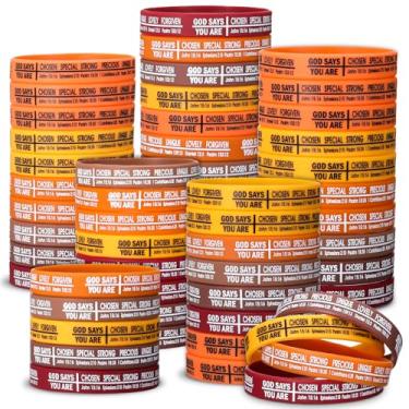 Imagem de PullCrease Pulseira de borracha com 100 peças God Says You Are com versículo bíblico cristão, 5 estilos com presentes religiosos para festas de Natal na escola dominical, motivação, suprimentos para
