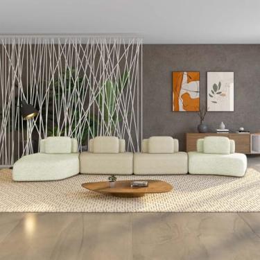 Imagem de Sofá Ilha Sala de Estar Dakota 4 Módulos 626cm Encostos Almofadas Soltas Bouclê Rústico OffWhite/Greige G33 - Gran Belo