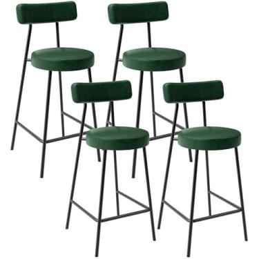 Imagem de Kit 04 Banquetas Baixa Para Cozinha Sala De Jantar Bar Bancada Milão L02 Couríssimo Verde Musgo - Lyam Decor