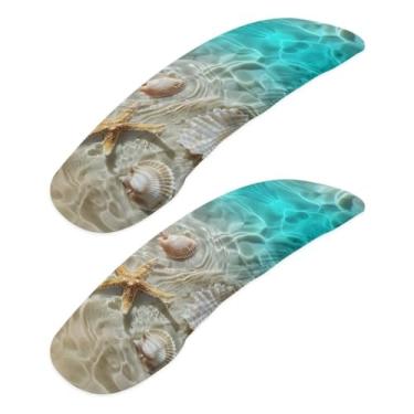Imagem de BYOXPUVI 2 peças de capa de apoio de braço para cadeira de escritório, estampa de concha do mar, capa extensível para apoio de braço para cadeira, protetor de mão para assento de escritório, faixa
