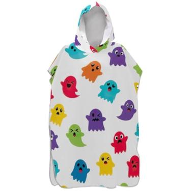 Imagem de Joisal Vestível Surf Poncho Trocando Roupão Adultos Praia Moletom Toalha Floral Bonito Halloween Monstros Branco Unissex Adulto Poncho com Capuz