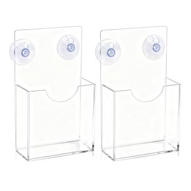 Imagem de Goklmn Pacote com 2 porta-folhetos de acrílico, suporte de brochura transparente de 18 x 11 cm, suporte de parede com ventosas, organizador de panfletos de plástico, suporte de exibição para
