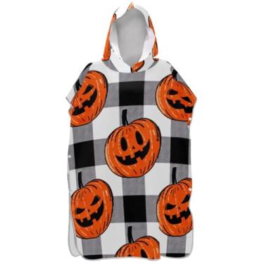 Imagem de Joisal Poncho de surfe trocador de roupão para praia Adul moletom toalha floral leve masculino poncho com capuz Halloween preto branco xadrez
