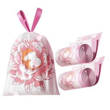 Imagem de 100 sacos de lixo de 4 galões com cordão e forro de plástico separado sem rasgos para banheiro, escritório, casa, quarto, pequenos sacos de cesta de lixo (rosa, 100 unidades)