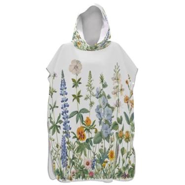 Imagem de Joisal Roupão vintage botânico de flores silvestres de surf para adultos toalha de banho com capuz de praia ponchos de praia de secagem rápida para homens