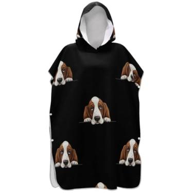 Imagem de Joisal Roupão para adultos, poncho de surfe, com capuz, toalha de natação plus size, cachorro, fofo, preto, poncho masculino com capuz