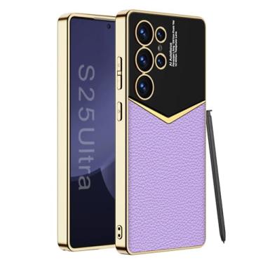 Imagem de LYJSMGZ Capa magnética para Samsung Galaxy S25 Ultra/S25 Plus/S25, proteção de câmera com tudo incluído, à prova de choque, galvanização, moldura macia, capa de couro, roxa, S25 Ultra