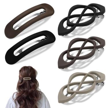 Imagem de 5 presilhas planas para cabelos grossos e finos, grampos de cabelo franceses de plástico leve | Grampos antiderrapantes e fortes | Confortável para dirigir, uso diário e ioga