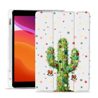 Imagem de MAYCARI Capa de Natal para iPad A16 de 11 polegadas 2025 com suporte para lápis, capa protetora traseira de TPU macio com botão original de cacto colorido e bolinhas macias para iPad 10ª geração de