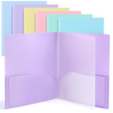 Imagem de Colarr 6 peças, 4 pastas de bolso, 28 x 25 cm, pasta de plástico resistente, multibolso, tamanho carta, documentos, organizador de projetos para escritório, casa, reunião de negócios (cores pastel)