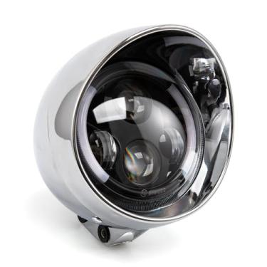 Imagem de evomosa Farol de motocicleta cromado 17,78 cm universal Angel Eye 12 V LED farol de neblina farol spot para cafe Racer Old School Touring