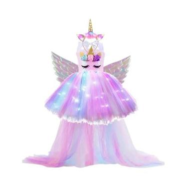 Imagem de Vestido De Unicórnio Arco-Íris Pastel Para Meninas Com Luzes LED Fanta