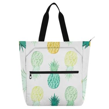 Imagem de GAIGEO Sacola de trabalho colorida de abacaxi tropical azul-petróleo para mulheres, bolsas de tecido de lona, faculdade, escola, crianças, presente para amantes de livros