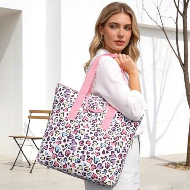 Imagem de Embalagem com todas as sacolas leves embaláveis de 23L, bolsa de compras dobrável resistente à água, sacola de compras reutilizável, coração branco