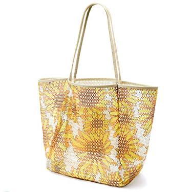 Imagem de KALIDI Sacola de malha de praia, bolsa casual Hobo feminina dobrável MAX 23L bolsa de ombro para férias de piquenique na praia, Girassol, One Size