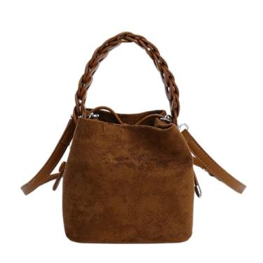 Imagem de Mini bolsa de camurça feminina Hobo de camurça sintética, bolsa de ombro despojada, bolsa vintage de tecido transversal, Marrom