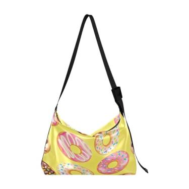 Imagem de Bolsa de ombro Hobo para sorvete e picolés aquarela, bolsa de ombro de couro, bolsa tiracolo masculina de couro, Delicious Fresh Sweet Donut, One Size