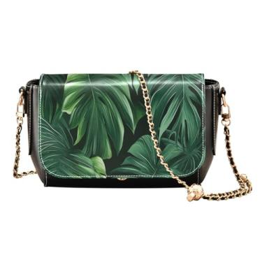 Imagem de Laranjas em uma bolsa transversal de couro amarela para mulheres, bolsas de couro para mulheres bolsa transversal, Folhas tropicais e folhas verdes - 2, One Size