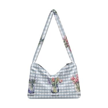 Imagem de Arranjo de aquarela floral bolsa de ombro feminina de pelúcia, bolsas femininas, bolsas de outono, Mash Up Flowers on the Glass, One Size