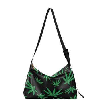 Imagem de GAIGEO Bolsa de ombro de couro para futebol e futebol, bolsas de ombro femininas, bolsa transversal grande, Folha de cannabis de cânhamo, One Size