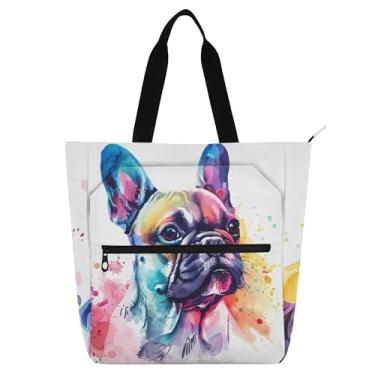 Imagem de GAIGEO Linda sacola feminina de trabalho buldogue aquarela para praia, escola, bolsa utilitária, escritório, amantes de livros