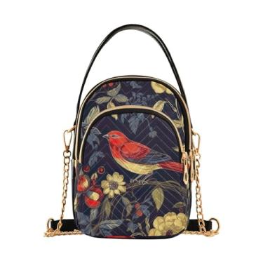 Imagem de Bolsa tiracolo branca com bengala doce, bolsa tiracolo feminina, bolsa tiracolo pequena para mulheres, Floral vintage com pássaros vermelhos - 2, One Size