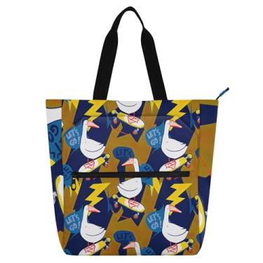 Imagem de GAIGEO Sacola de trabalho com gansos fofos de desenho animado para mulheres, bolsas de tecido de lona, faculdade, escola, senhoras, crianças, bolsas para amantes de livros