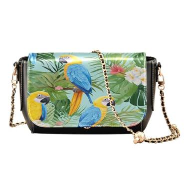 Imagem de Bolsa tiracolo feminina de couro flutuante e coberta de bola de futebol com corrente dourada, Folha de samambaias e papagaios azuis-5, One Size