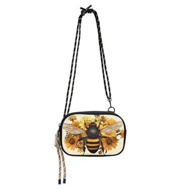Imagem de TSENQUE Bolsa tiracolo pequena com flores de abelha amarela para mulheres, bolsa de telefone com alça sobre o ombro