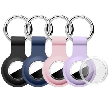 Imagem de Linsaner Suporte atualizado para AirTag com capa limpa cobertura total chaveiro para AirTag, silicone para AirTags, pacote com 4 para Apple Holder GPS Tracker Item Tag Finders, preto/azul/rosa/roxo