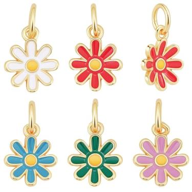 Imagem de Beebeecraft 10 peças de pingentes de margaridas de 5 cores para pulseiras, banhado a ouro 18 K, esmaltado, primavera, florais, berloques com anel de salto para fazer joias, colar, brinco, pingente
