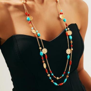 Imagem de Colar de corrente com borla, elegante imitação de pérolas, colar longo para mulheres, Large, Metal metal Imitação de pérola, imitação de pérola