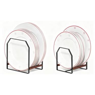 Imagem de TIPSYTREE Pacote com 2 organizadores de pratos de cozinha com suportes grandes e pequenos, escorredor de pratos de metal para casas e armários compactos, preto (1 grande + 1 pequeno)