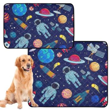Imagem de TSENQUE Almofadas de xixi para cães, lavável, espaço, planetas, astronauta, desenho animado reutilizável para xixi, tapete impermeável para cães, absorventes de cachorro, almofadas de penico, pequeno