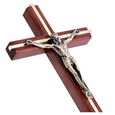 Imagem de SISSIDA Cruz de parede crucifixo, cruz católica de madeira feita à mão com Jesus para pendurar em casa e porta, cruz de madeira cristã para decoração de parede e sala de oração