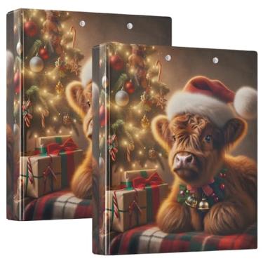 Imagem de Fichários aconchegantes personalizados de vaca Highland de Natal de 3 cm, 3 anéis, 200 folhas, fichário para prancheta, 31,5 x 27 x 6 cm, 1 pacote