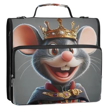 Imagem de Fichários de 3 anéis para documentos, 3 anéis, resistente, desenho animado, mouse King, organizador de fichário com zíper, pasta de armazenamento com alça para fichário do ensino médio com alça