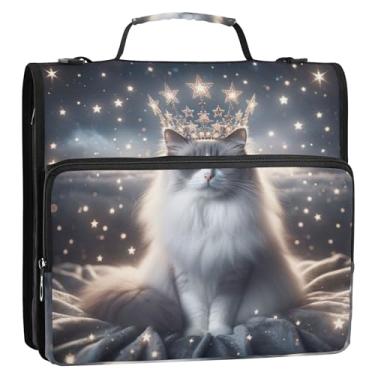 Imagem de Fichários coloridos de 3 anéis com 3 argolas de gatinho resistente com estampa de gato Ragdoll com zíper organizador de pasta de armazenamento com alça escolar bolsa com alça de ombro