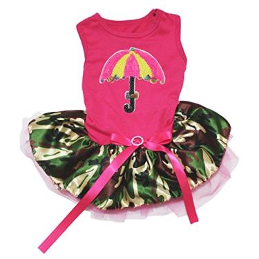 Imagem de Roupas para filhotes de cachorro vestido de lantejoulas, guarda-chuva rosa choque, camiseta de algodão camuflado tutu (grande)